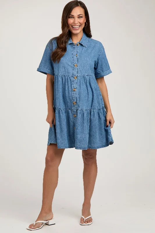 blue-denim-button-down-tiered-maternity-dress