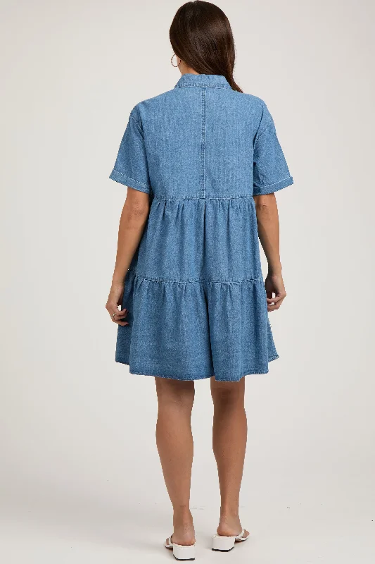 blue-denim-button-down-tiered-maternity-dress