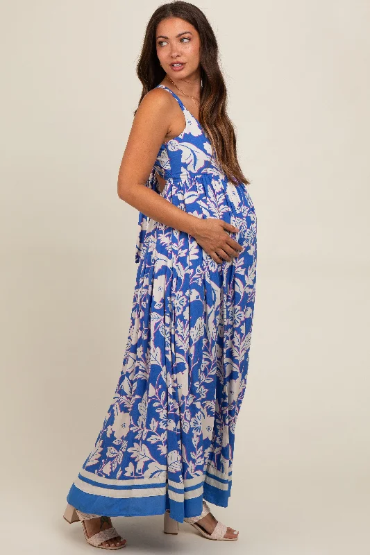 blue-floral-cutout-back-tie-maternity-maxi-dress