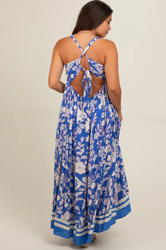 blue-floral-cutout-back-tie-maternity-maxi-dress