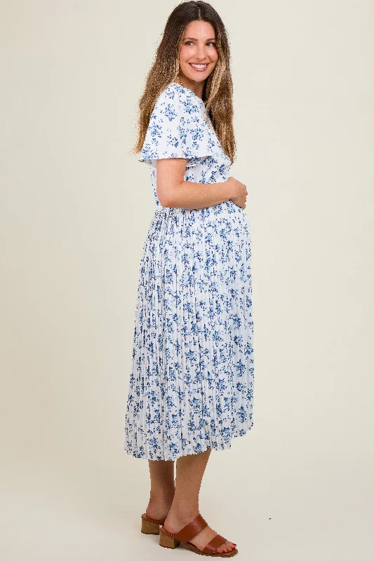 blue-floral-peated-maternity-midi-dress