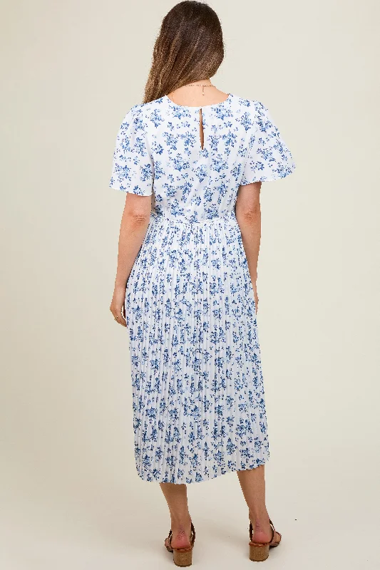 blue-floral-peated-maternity-midi-dress