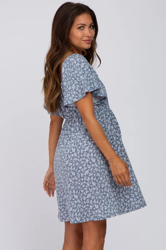 blue-floral-short-sleeve-maternity-dress