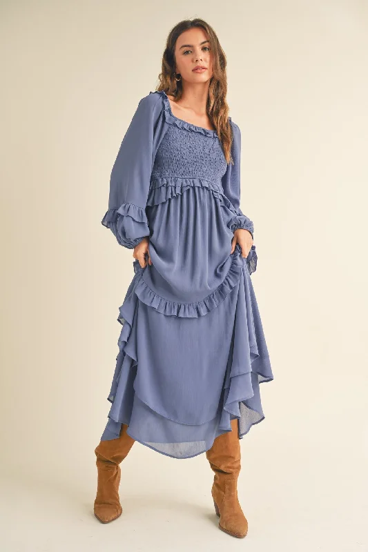 blue-smocked-ruffle-long-sleeve-maternity-midi-dress