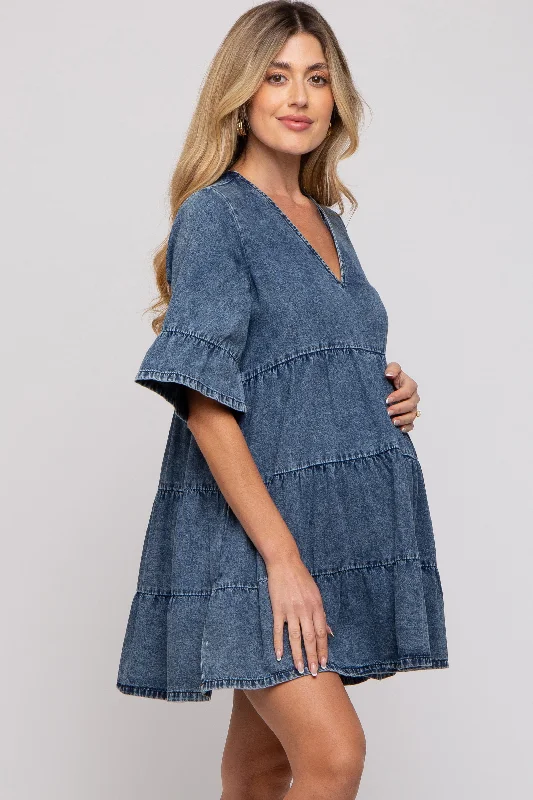 blue-vintage-wash-tiered-maternity-dress