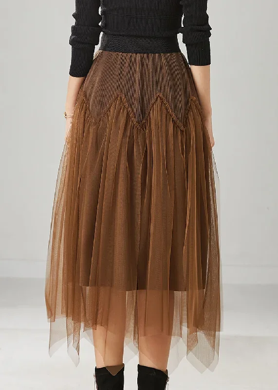 brown-patchwork-tulle-corduroy-skirt-elastic-waist-spring