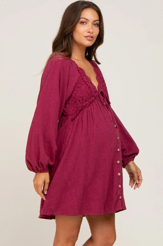 burgundy-crochet-lace-button-front-maternity-dress