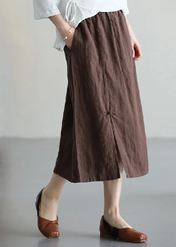 Casual Versatile Coffee Chinese Button Linen Skirt Summer