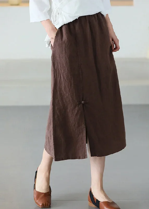 casual-versatile-coffee-chinese-button-linen-skirt-summer