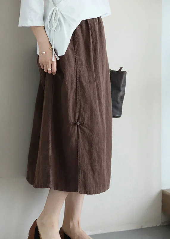 casual-versatile-coffee-chinese-button-linen-skirt-summer