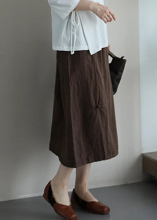 casual-versatile-coffee-chinese-button-linen-skirt-summer