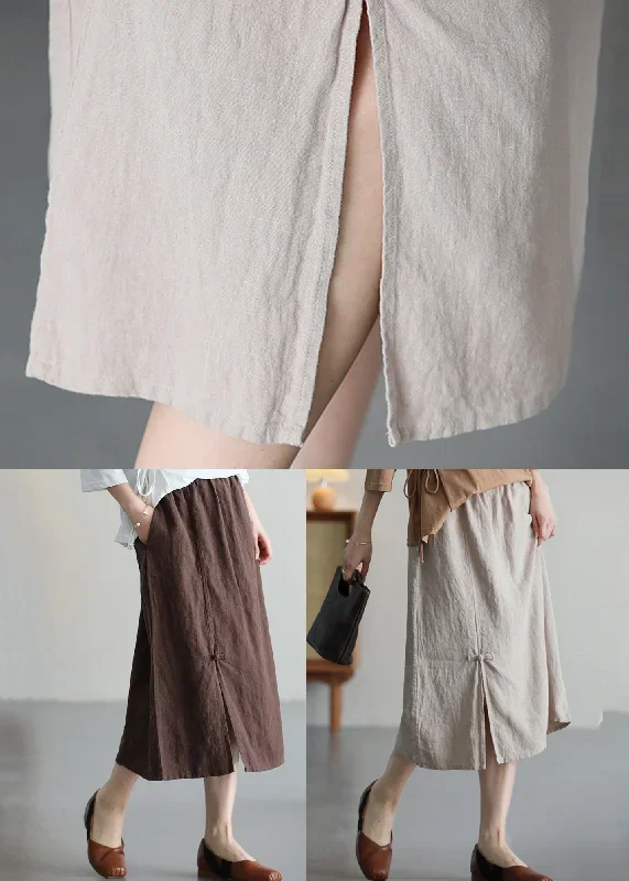 casual-versatile-coffee-chinese-button-linen-skirt-summer