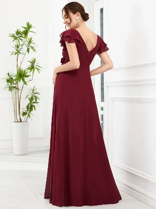 chiffon-ruffled-short-sleeve-corsage-a-line-maternity-dress-ey01652