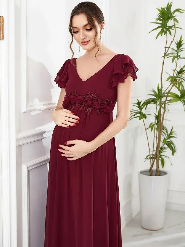 chiffon-ruffled-short-sleeve-corsage-a-line-maternity-dress-ey01652