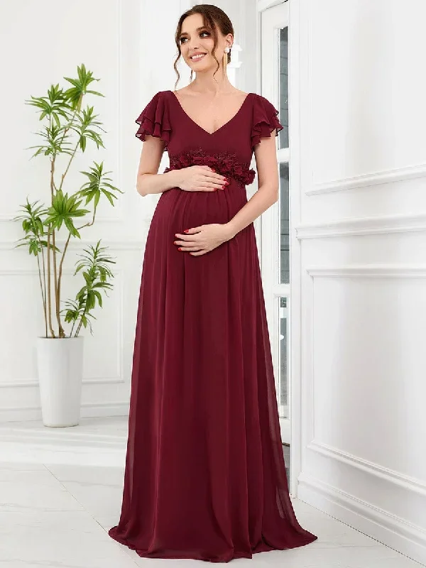 chiffon-ruffled-short-sleeve-corsage-a-line-maternity-dress-ey01652