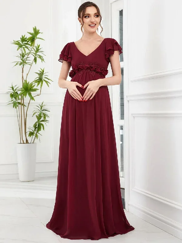 chiffon-ruffled-short-sleeve-corsage-a-line-maternity-dress-ey01652