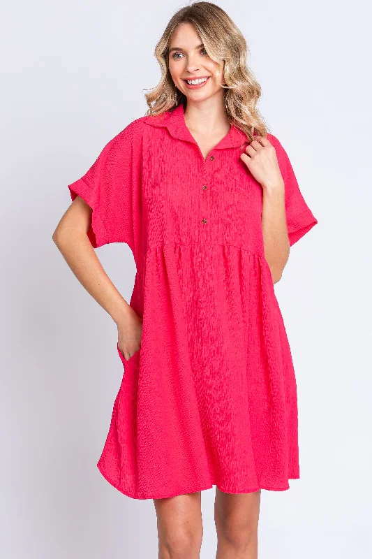 coral-collared-button-front-short-sleeve-maternity-dress