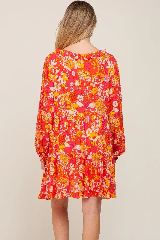 coral-floral-button-front-ruffle-accent-maternity-dress