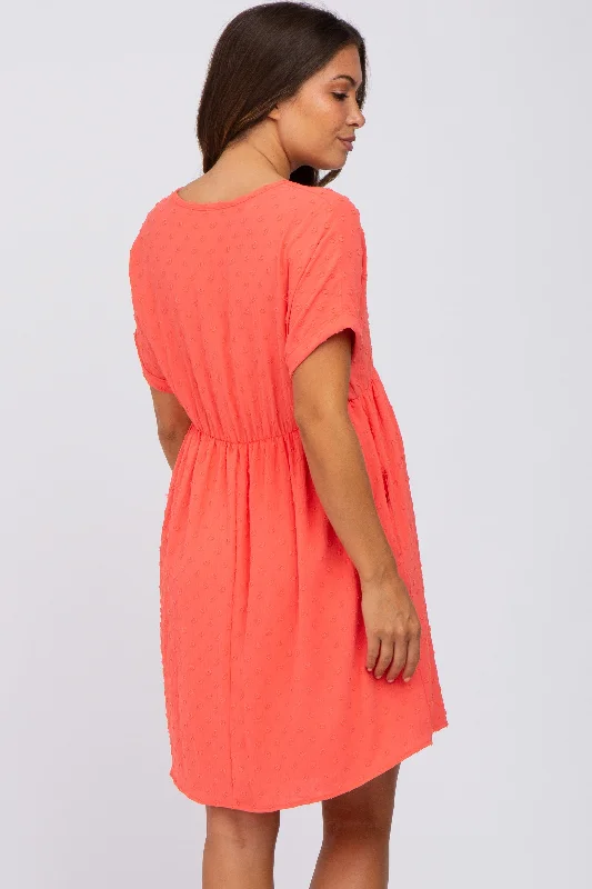 coral-swiss-dot-v-neck-maternity-dress