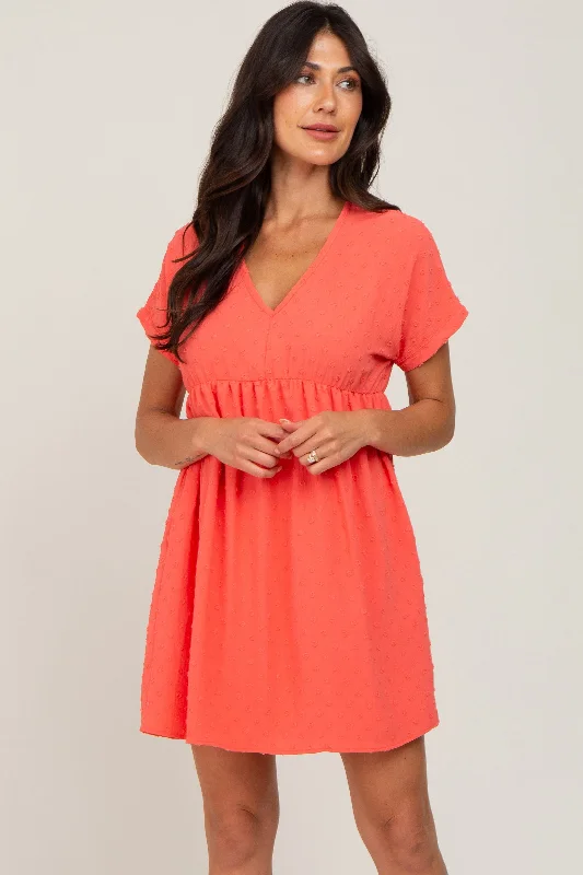 coral-swiss-dot-v-neck-maternity-dress