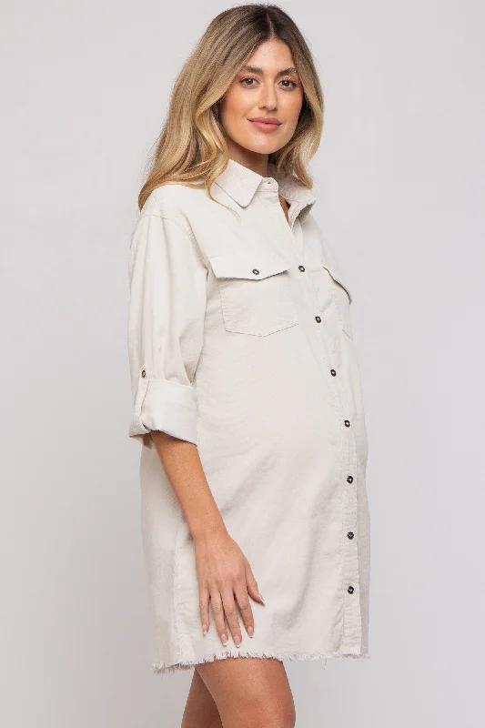 cream-corduroy-button-front-fringe-hem-maternity-dress