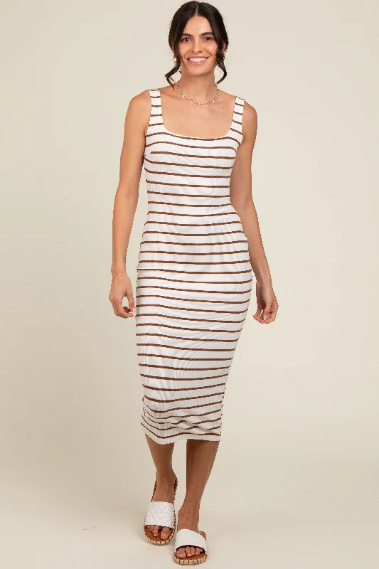 cream-striped-fitted-square-neck-maternity-midi-dress