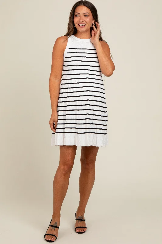 cream-striped-sleeveless-pleated-maternity-mini-dress