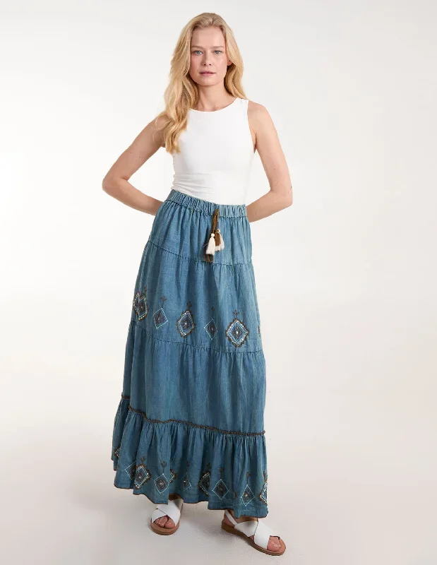 denim-embroidered-tiered-skirt