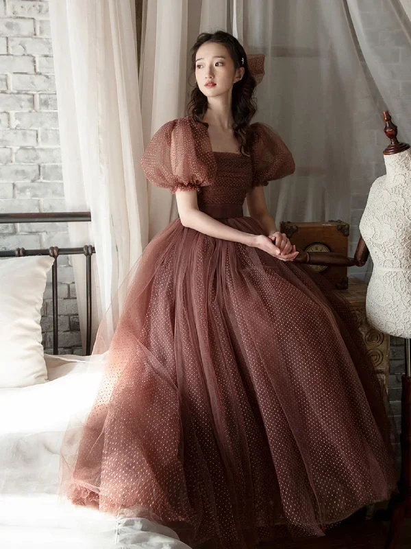 elegant-retro-brown-tea-length-tulle-prom-dress