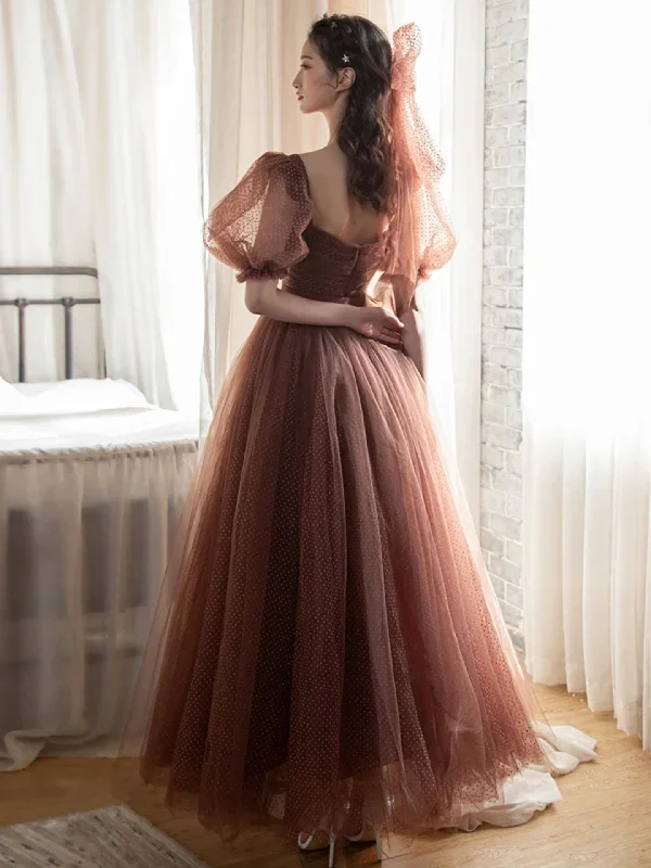 elegant-retro-brown-tea-length-tulle-prom-dress