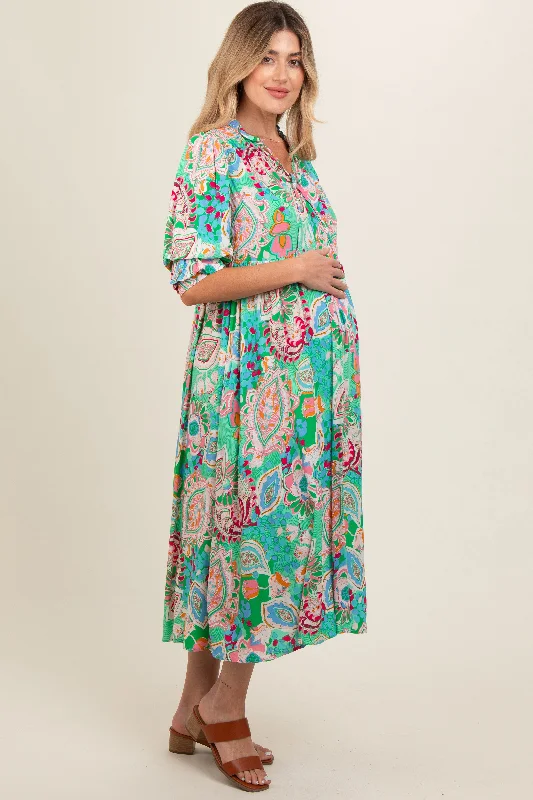 emerald-paisley-print-tiered-a-line-maternity-midi-dress