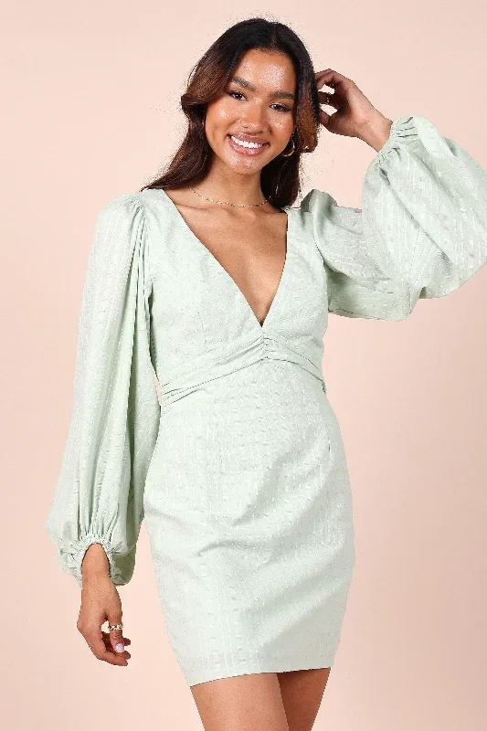 Emilina Long Sleeve Mini Dress - Sage