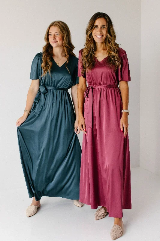 'Estelle' V-Neck Satin Maxi Dress FINAL SALE