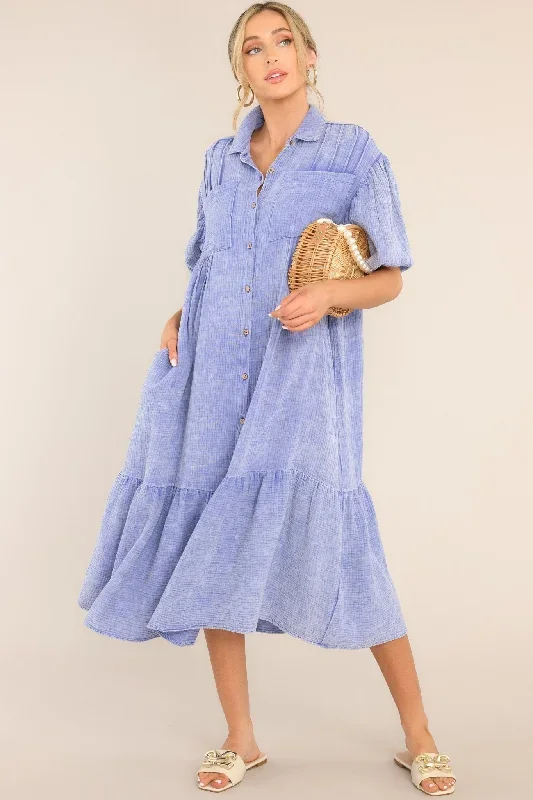 Find Balance Periwinkle Gauze Midi Dress