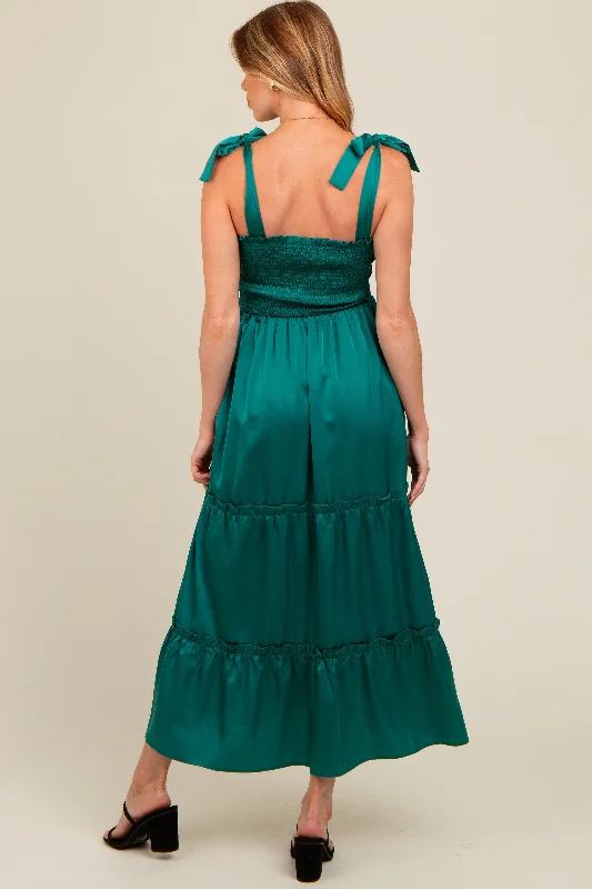 forest-green-satin-smocked-maternity-maxi-dress