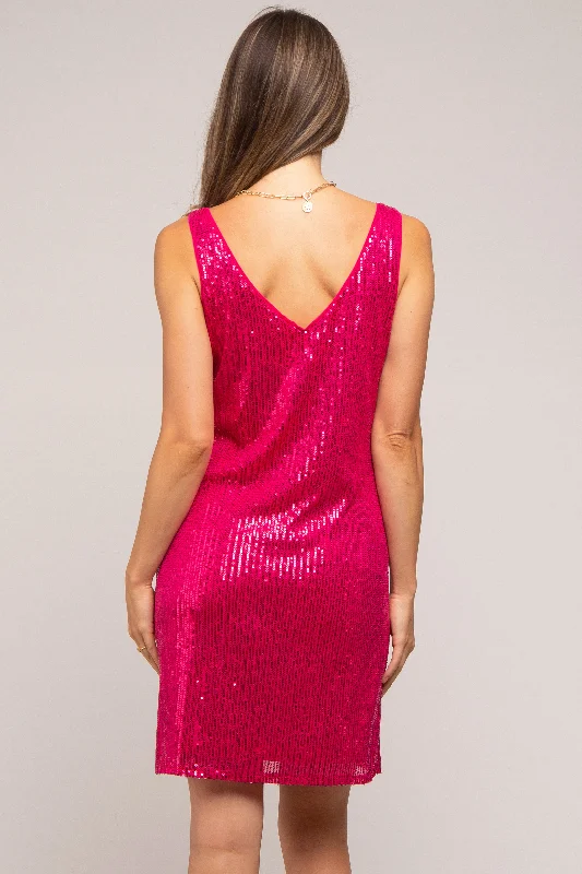 fuchsia-sequin-sleeveless-maternity-dress