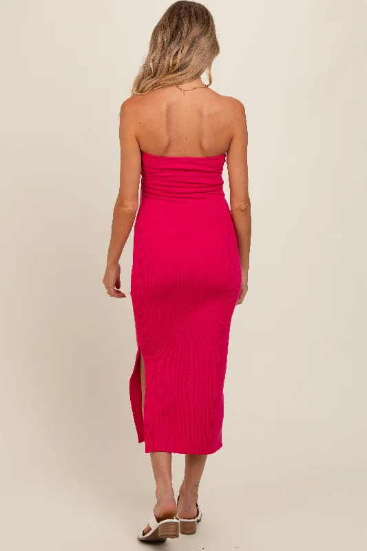 fuchsia-strapless-twist-maternity-dress