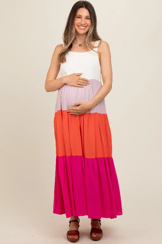 fuchsia-tiered-colorblock-maternity-maxi-dress