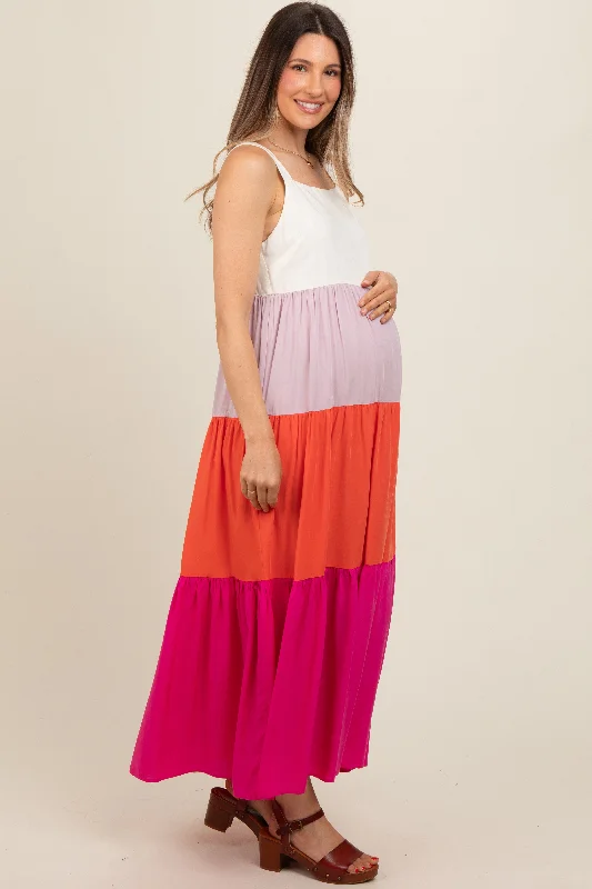 fuchsia-tiered-colorblock-maternity-maxi-dress