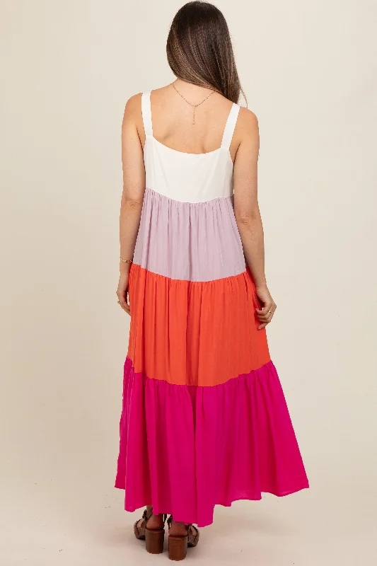 fuchsia-tiered-colorblock-maternity-maxi-dress