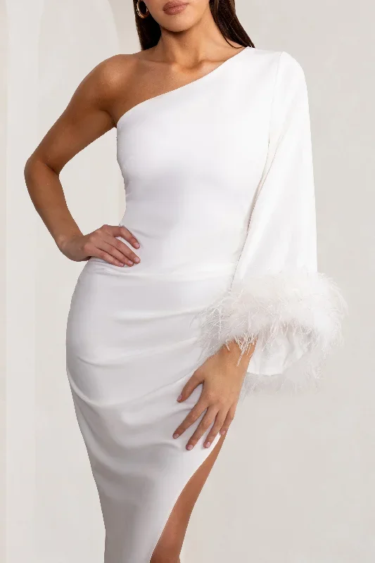 gigi-white-asymmetric-midi-dress-with-feather-trim-cape-sleeve-cl129256005