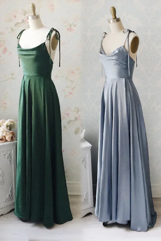 Green A-line Cowl Neck Long Formal Dress