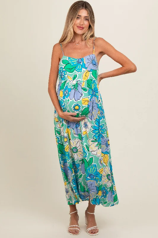 green-floral-back-tie-maternity-midi-dress