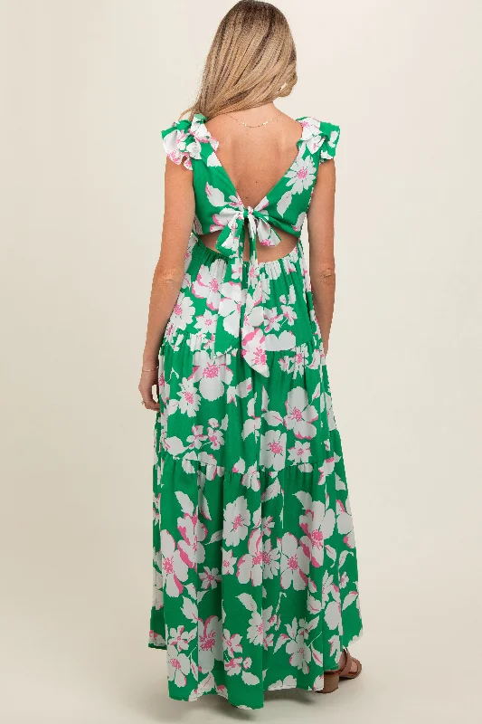 green-floral-deep-v-neck-open-back-maternity-maxi-dress