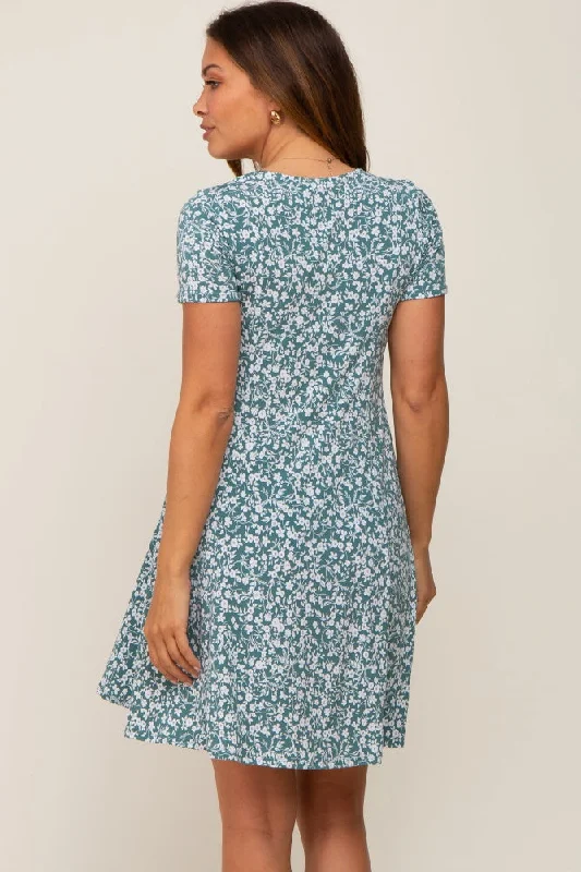 green-floral-short-sleeve-maternity-dress