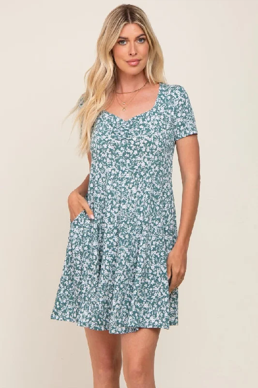 green-floral-short-sleeve-maternity-dress