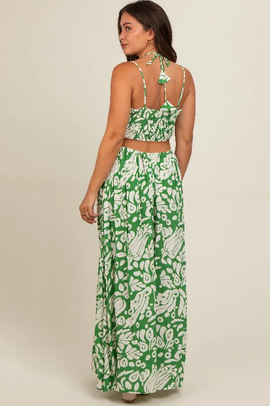 green-printed-halter-cut-out-maternity-maxi-dress