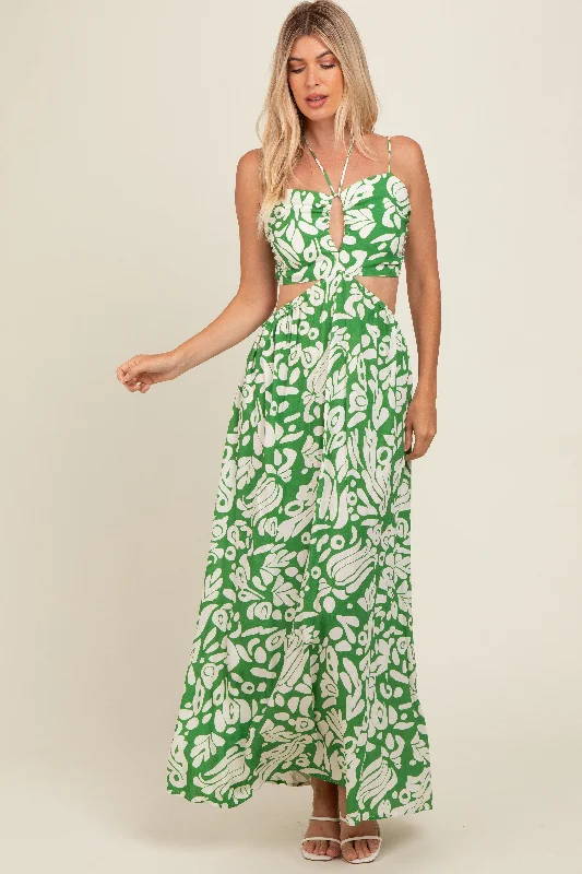 green-printed-halter-cut-out-maternity-maxi-dress