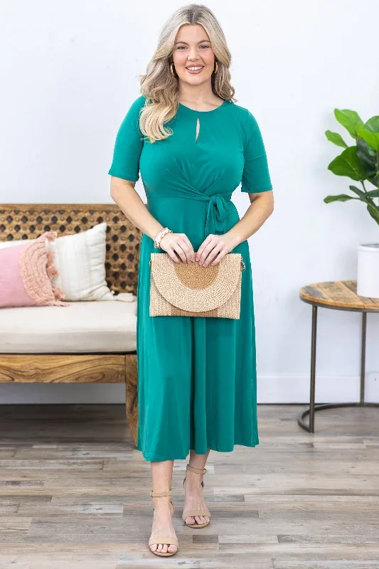 green-self-tie-short-sleeve-midi-dress