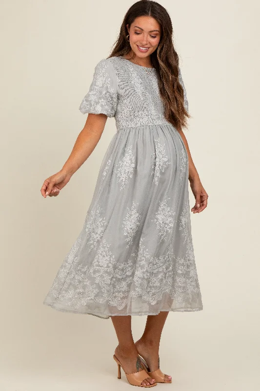 grey-floral-lace-smocked-maternity-midi-dress